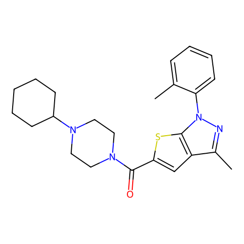 (4-cyclohexylpiperazin-1-yl)(3-methyl-1-(o-tolyl)-1H-thieno[2,3-c]pyrazol-5-yl)methanone structure