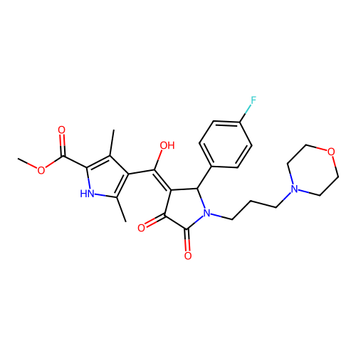 methyl 4-(2-(4-fluorophenyl)-4-hydroxy-1-(3-morpholinopropyl)-5-oxo-2,5-dihydro-1H-pyrrole-3-carbonyl)-3,5-dimethyl-1H-pyrrole-2-carboxylate structure