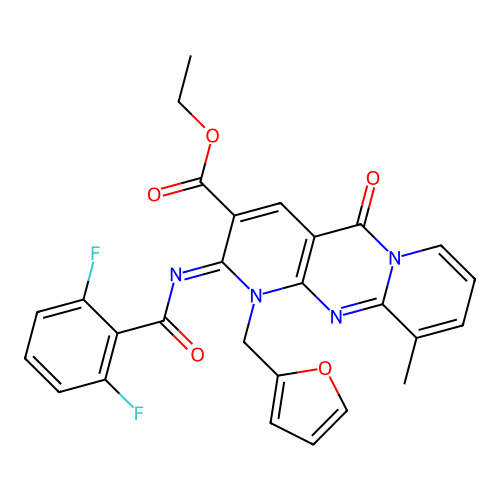 (Z)-ethyl 2-((2,6-difluorobenzoyl)imino)-1-(furan-2-ylmethyl)-10-methyl-5-oxo-2,5-dihydro-1H-dipyrido[1,2-a:2',3'-d]pyrimidine-3-carboxylate structure