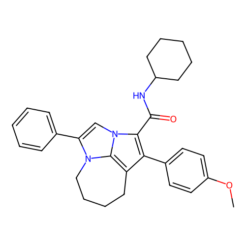 N-cyclohexyl-1-(4-methoxyphenyl)-4-phenyl-5,6,7,8-tetrahydro-2a,4a-diazacyclopenta[cd]azulene-2-carboxamide structure
