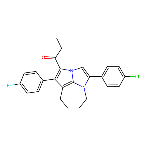 1-(4-(4-chlorophenyl)-1-(4-fluorophenyl)-5,6,7,8-tetrahydro-2a,4a-diazacyclopenta[cd]azulen-2-yl)propan-1-one structure