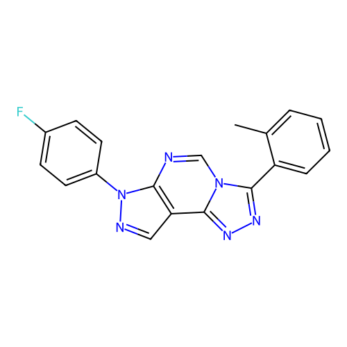 7-(4-fluorophenyl)-3-(o-tolyl)-7H-pyrazolo[4,3-e][1,2,4]triazolo[4,3-c]pyrimidine structure