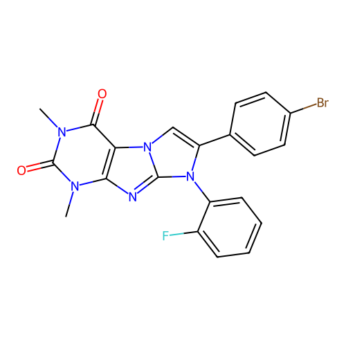 7-(4-bromophenyl)-8-(2-fluorophenyl)-1,3-dimethyl-1H-imidazo[2,1-f]purine-2,4(3H,8H)-dione structure