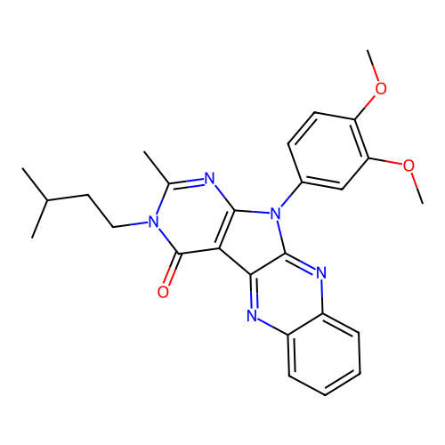 11-(3,4-dimethoxyphenyl)-2-methyl-3-(3-methylbutyl)-3,11-dihydro-4H-pyrimido[5',4':4,5]pyrrolo[2,3-b]quinoxalin-4-one structure
