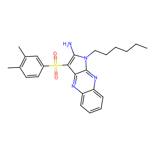 3-((3,4-dimethylphenyl)sulfonyl)-1-hexyl-1H-pyrrolo[2,3-b]quinoxalin-2-amine structure