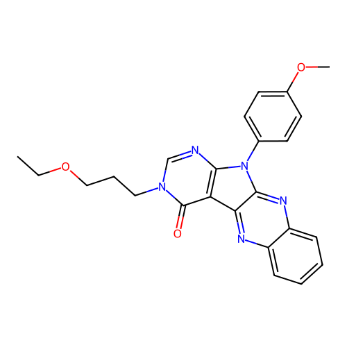 3-(3-ethoxypropyl)-11-(4-methoxyphenyl)-3,11-dihydro-4H-pyrimido[5',4':4,5]pyrrolo[2,3-b]quinoxalin-4-one structure