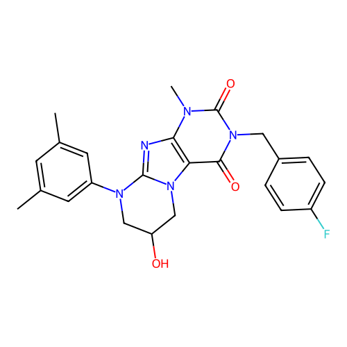 9-(3,5-dimethylphenyl)-3-(4-fluorobenzyl)-7-hydroxy-1-methyl-6,7,8,9-tetrahydropyrimido[2,1-f]purine-2,4(1H,3H)-dione structure