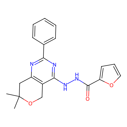 N'-(7,7-dimethyl-2-phenyl-5,8-dihydropyrano[4,3-d]pyrimidin-4-yl)furan-2-carbohydrazide structure