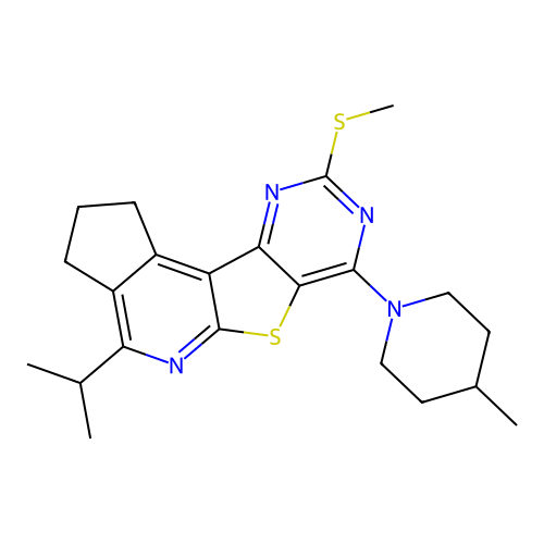 4-isopropyl-7-(4-methylpiperidin-1-yl)-9-(methylthio)-2,3-dihydro-1H-cyclopenta[4',5']pyrido[3',2':4,5]thieno[3,2-d]pyrimidine structure