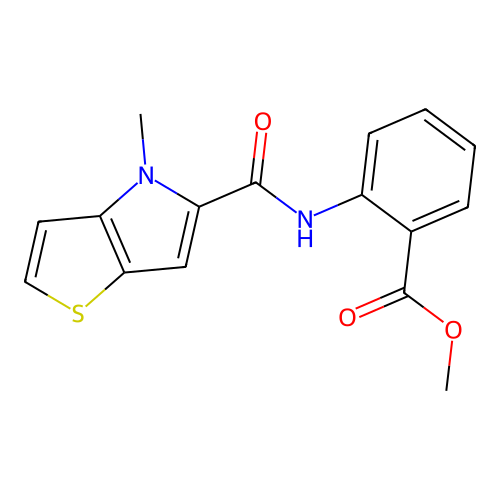 2-[[(4-Methyl-5-thieno[3,2-b]pyrrolyl)-oxomethyl]amino]benzoic acid methyl ester structure