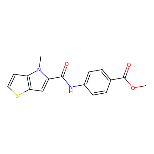 4-[[(4-Methyl-5-thieno[3,2-b]pyrrolyl)-oxomethyl]amino]benzoic acid methyl ester structure