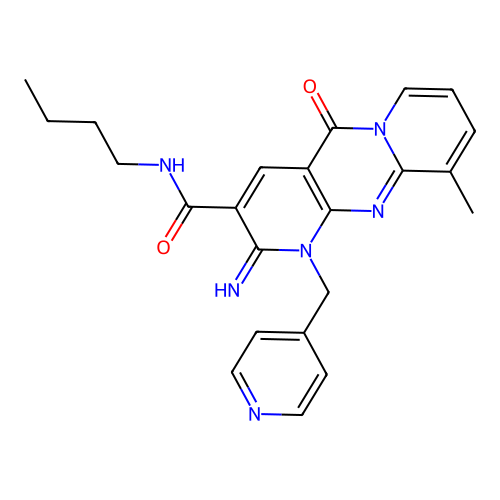 N-butyl-6-imino-11-methyl-2-oxo-7-[(pyridin-4-yl)methyl]-1,7,9-triazatricyclo[8.4.0.0^{3,8}]tetradeca-3(8),4,9,11,13-pentaene-5-carboxamide structure
