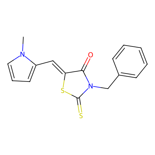(Z)-3-benzyl-5-((1-methyl-1H-pyrrol-2-yl)methylene)-2-thioxothiazolidin-4-one structure