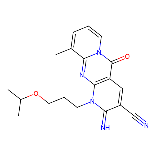 2-imino-1-(3-isopropoxypropyl)-10-methyl-5-oxo-2,5-dihydro-1H-dipyrido[1,2-a:2',3'-d]pyrimidine-3-carbonitrile structure