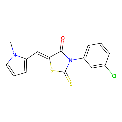 (Z)-3-(3-chlorophenyl)-5-((1-methyl-1H-pyrrol-2-yl)methylene)-2-thioxothiazolidin-4-one structure