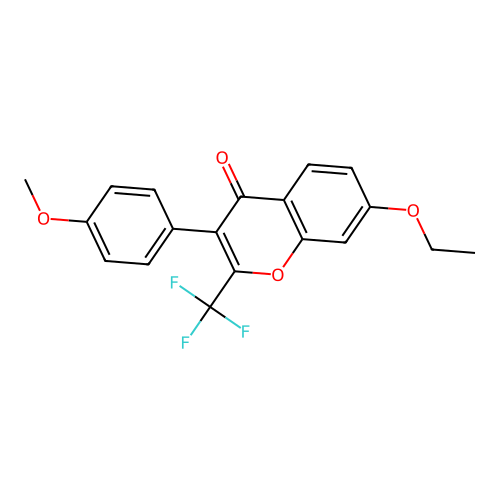 7-ethoxy-3-(4-methoxyphenyl)-2-(trifluoromethyl)-4H-chromen-4-one structure