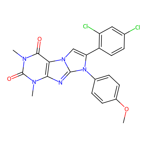 7-(2,4-dichlorophenyl)-8-(4-methoxyphenyl)-1,3-dimethyl-1H-imidazo[2,1-f]purine-2,4(3H,8H)-dione structure