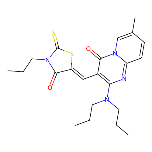 2-(dipropylamino)-7-methyl-3-[(Z)-(4-oxo-3-propyl-2-thioxo-1,3-thiazolidin-5-ylidene)methyl]-4H-pyrido[1,2-a]pyrimidin-4-one structure