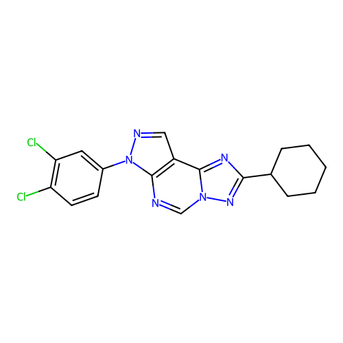 2-cyclohexyl-7-(3,4-dichlorophenyl)-7H-pyrazolo[4,3-e][1,2,4]triazolo[1,5-c]pyrimidine structure
