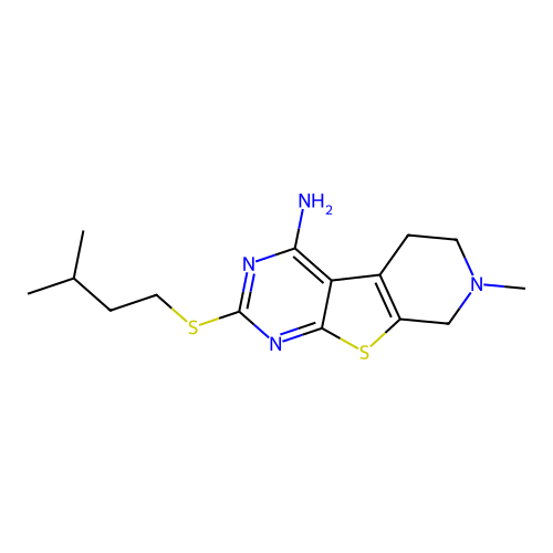 2-(isopentylthio)-7-methyl-5,6,7,8-tetrahydropyrido[4',3':4,5]thieno[2,3-d]pyrimidin-4-amine structure
