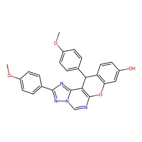 2,12-bis(4-methoxyphenyl)-12H-chromeno[3,2-e][1,2,4]triazolo[1,5-c]pyrimidin-9-ol structure