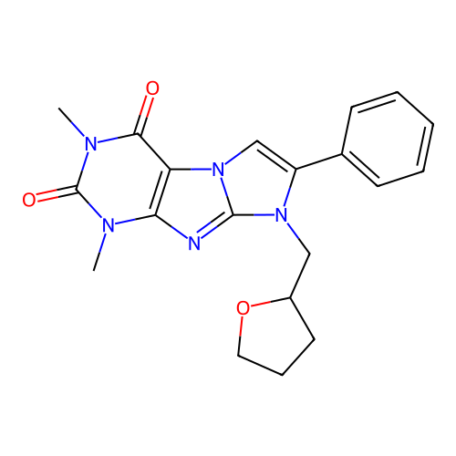 2,4-dimethyl-6-(oxolan-2-ylmethyl)-7-phenylpurino[7,8-a]imidazole-1,3-dione structure