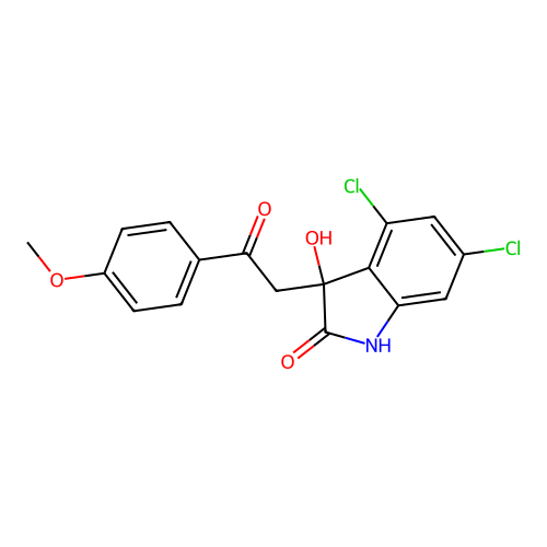 4,6-dichloro-3-hydroxy-3-(2-(4-methoxyphenyl)-2-oxoethyl)indolin-2-one structure