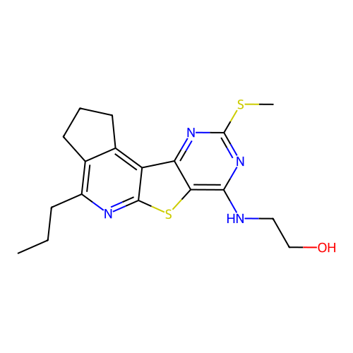 2-((9-(methylthio)-4-propyl-2,3-dihydro-1H-cyclopenta[4',5']pyrido[3',2':4,5]thieno[3,2-d]pyrimidin-7-yl)amino)ethanol structure