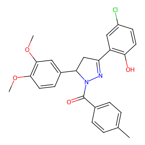 (3-(5-chloro-2-hydroxyphenyl)-5-(3,4-dimethoxyphenyl)-4,5-dihydro-1H-pyrazol-1-yl)(p-tolyl)methanone structure
