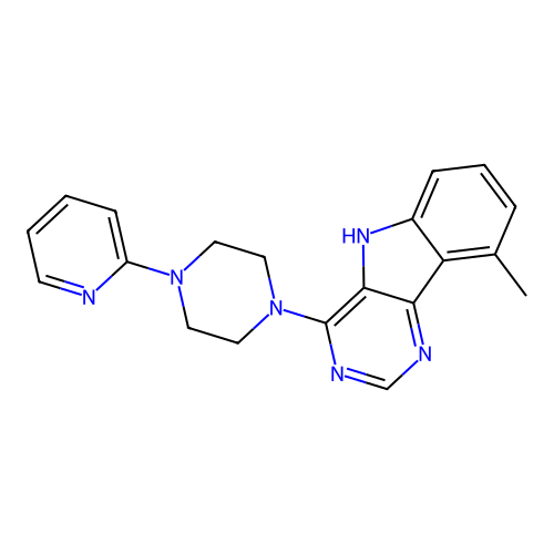 9-methyl-4-(4-(pyridin-2-yl)piperazin-1-yl)-5H-pyrimido[5,4-b]indole structure