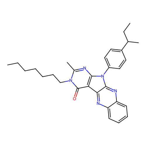 11-(4-(sec-butyl)phenyl)-3-heptyl-2-methyl-3H-pyrimido[5',4':4,5]pyrrolo[2,3-b]quinoxalin-4(11H)-one structure
