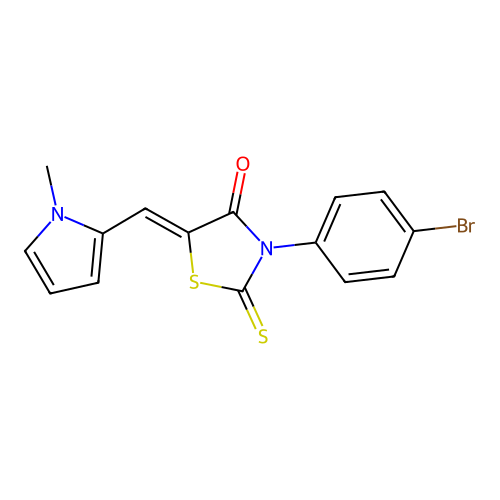(Z)-3-(4-bromophenyl)-5-((1-methyl-1H-pyrrol-2-yl)methylene)-2-thioxothiazolidin-4-one structure