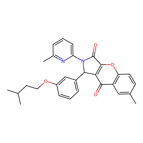 1-(3-(isopentyloxy)phenyl)-7-methyl-2-(6-methylpyridin-2-yl)-1,2-dihydrochromeno[2,3-c]pyrrole-3,9-dione structure