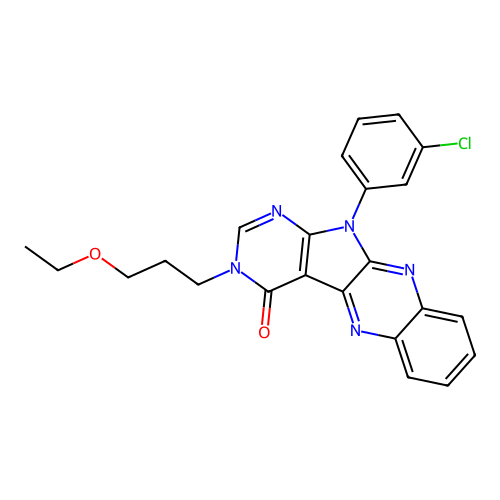 11-(3-chlorophenyl)-3-(3-ethoxypropyl)-3,11-dihydro-4H-pyrimido[5',4':4,5]pyrrolo[2,3-b]quinoxalin-4-one structure