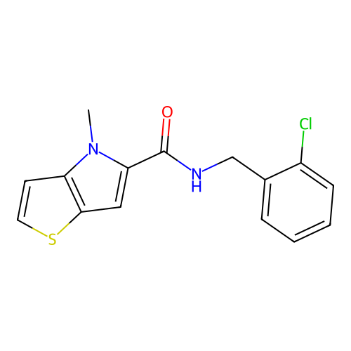 N-(2-chlorobenzyl)-4-methyl-4H-thieno[3,2-b]pyrrole-5-carboxamide structure