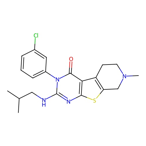 3-(3-chlorophenyl)-2-(isobutylamino)-7-methyl-5,6,7,8-tetrahydropyrido[4',3':4,5]thieno[2,3-d]pyrimidin-4(3H)-one structure
