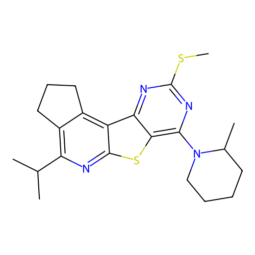 4-isopropyl-7-(2-methylpiperidin-1-yl)-9-(methylthio)-2,3-dihydro-1H-cyclopenta[4',5']pyrido[3',2':4,5]thieno[3,2-d]pyrimidine structure