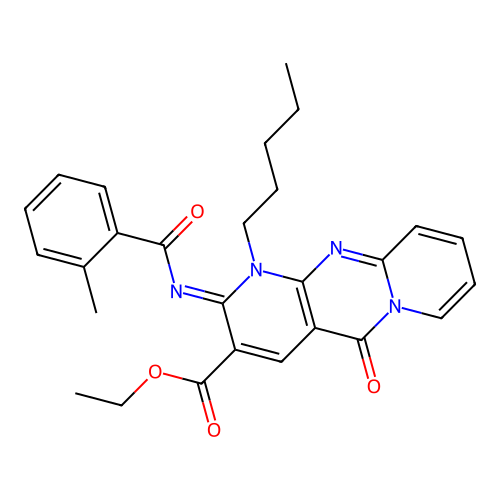 (Z)-ethyl 2-((2-methylbenzoyl)imino)-5-oxo-1-pentyl-2,5-dihydro-1H-dipyrido[1,2-a:2',3'-d]pyrimidine-3-carboxylate structure