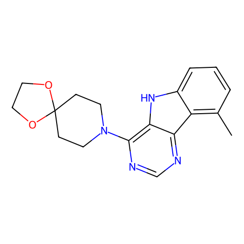 8-(9-methyl-5H-pyrimido[5,4-b]indol-4-yl)-1,4-dioxa-8-azaspiro[4.5]decane structure
