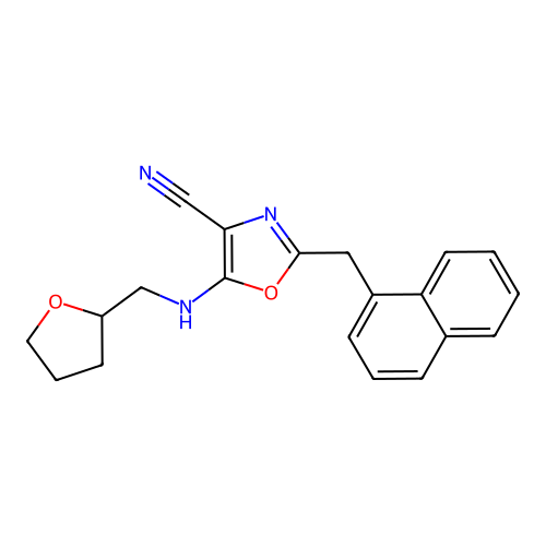 2-(Naphthalen-1-ylmethyl)-5-[(tetrahydrofuran-2-ylmethyl)amino]-1,3-oxazole-4-carbonitrile structure