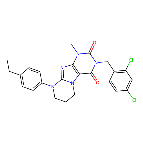 3-(2,4-dichlorobenzyl)-9-(4-ethylphenyl)-1-methyl-6,7,8,9-tetrahydropyrimido[2,1-f]purine-2,4(1H,3H)-dione structure