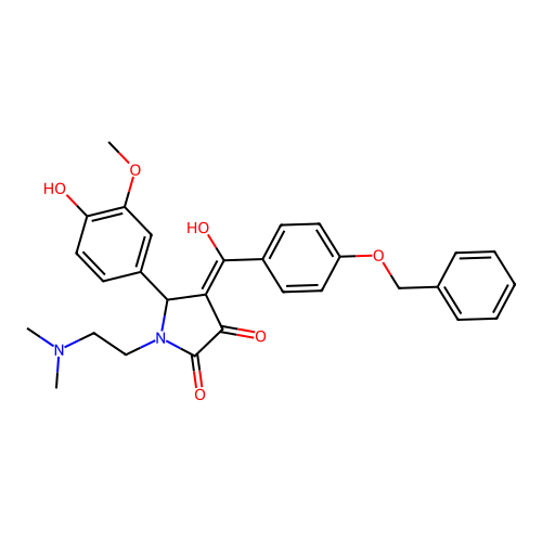 (4E)-1-(2-dimethylaminoethyl)-5-(4-hydroxy-3-methoxyphenyl)-4-[hydroxy-(4-phenylmethoxyphenyl)methylidene]pyrrolidine-2,3-dione structure
