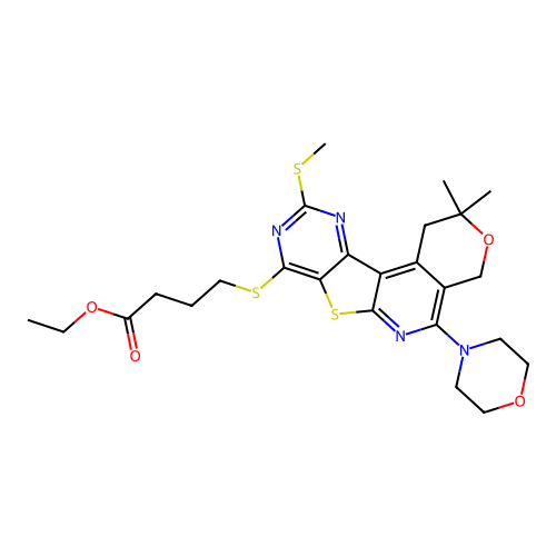 ethyl 4-((2,2-dimethyl-10-(methylthio)-5-morpholino-2,4-dihydro-1H-pyrano[4'',3'':4',5']pyrido[3',2':4,5]thieno[3,2-d]pyrimidin-8-yl)thio)butanoate structure
