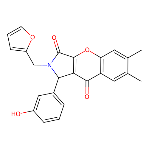 2-(furan-2-ylmethyl)-1-(3-hydroxyphenyl)-6,7-dimethyl-1,2-dihydrochromeno[2,3-c]pyrrole-3,9-dione structure