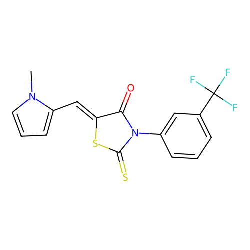(Z)-5-((1-methyl-1H-pyrrol-2-yl)methylene)-2-thioxo-3-(3-(trifluoromethyl)phenyl)thiazolidin-4-one structure
