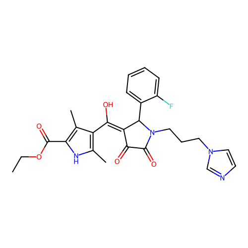 ethyl 4-(1-(3-(1H-imidazol-1-yl)propyl)-2-(2-fluorophenyl)-4-hydroxy-5-oxo-2,5-dihydro-1H-pyrrole-3-carbonyl)-3,5-dimethyl-1H-pyrrole-2-carboxylate structure