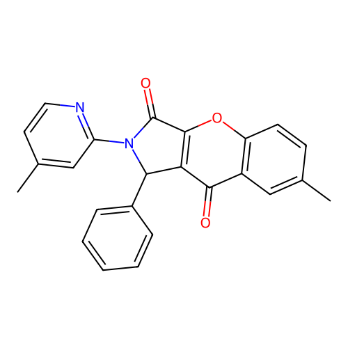 7-methyl-2-(4-methylpyridin-2-yl)-1-phenyl-1,2-dihydrochromeno[2,3-c]pyrrole-3,9-dione structure