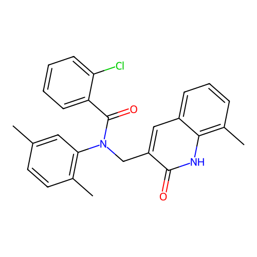 2-chloro-N-(2,5-dimethylphenyl)-N-((2-hydroxy-8-methylquinolin-3-yl)methyl)benzamide structure