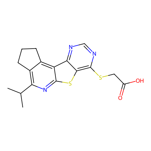 {[4-(propan-2-yl)-2,3-dihydro-1H-cyclopenta[4',5']pyrido[3',2':4,5]thieno[3,2-d]pyrimidin-7-yl]sulfanyl}acetic acid structure