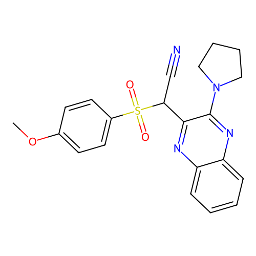 2-((4-Methoxyphenyl)sulfonyl)-2-(3-(pyrrolidin-1-yl)quinoxalin-2-yl)acetonitrile structure